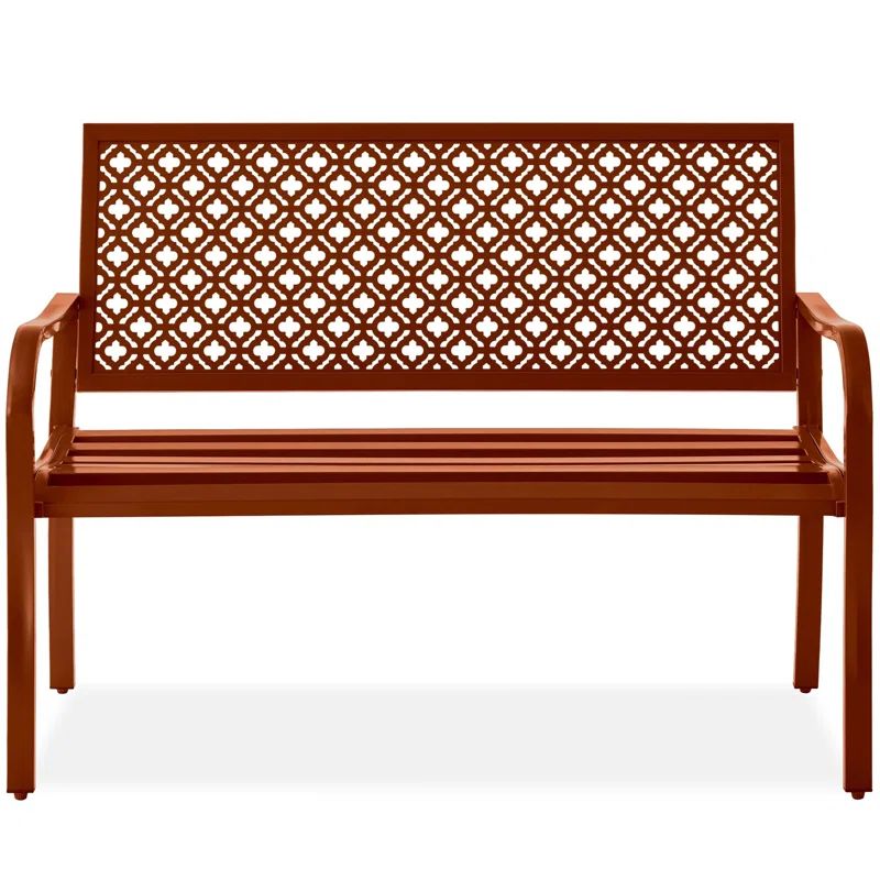 Rust Steel 2-Person Outdoor Bench with Geometric Backrest