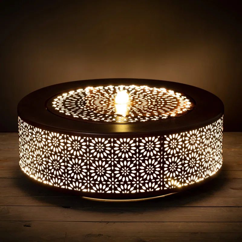 Large Pierced Copper Metal Floor Fountain with Light