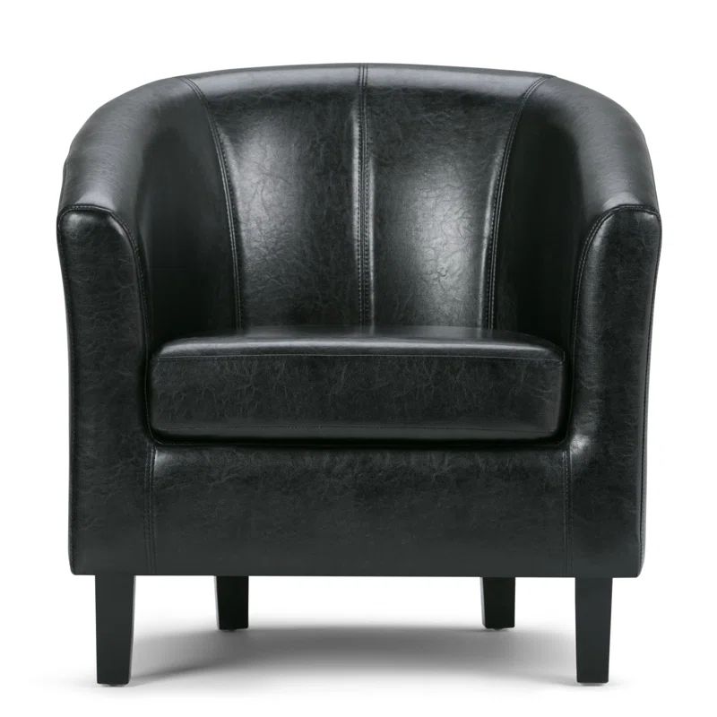 Austin Contemporary Barrel Armchair in Deluxe Black Faux Leather