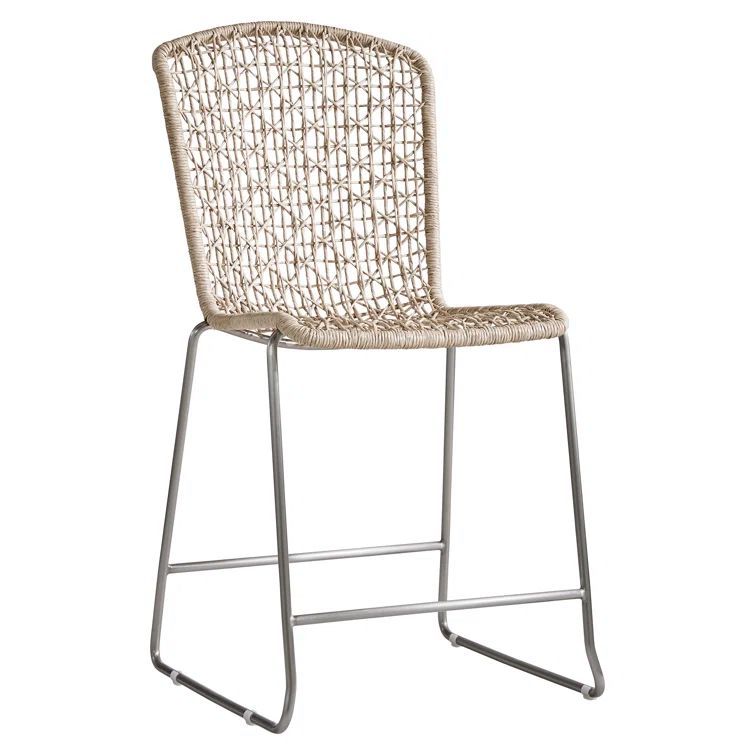 Hazelnut Wicker and Stainless Steel Outdoor Bar Stool