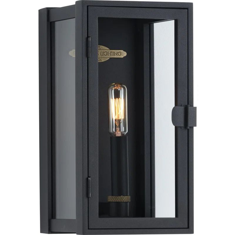 Textured Black and Bronze Outdoor Wall Lantern with Clear Glass
