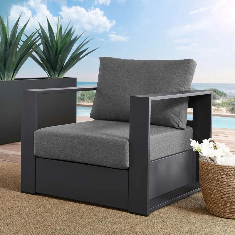Tahoe Modern Gray Charcoal Powder-Coated Aluminum Outdoor Armchair