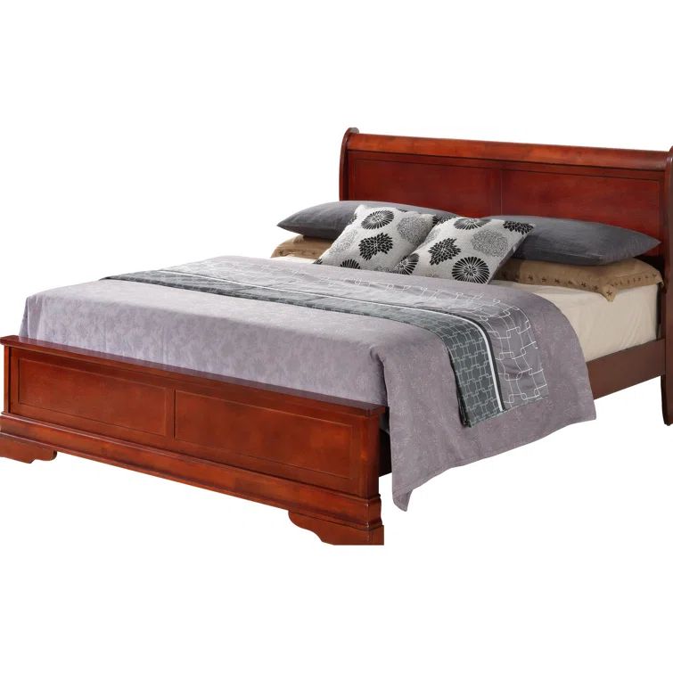 Cherry King Wood Sleigh Bed with Storage Drawers