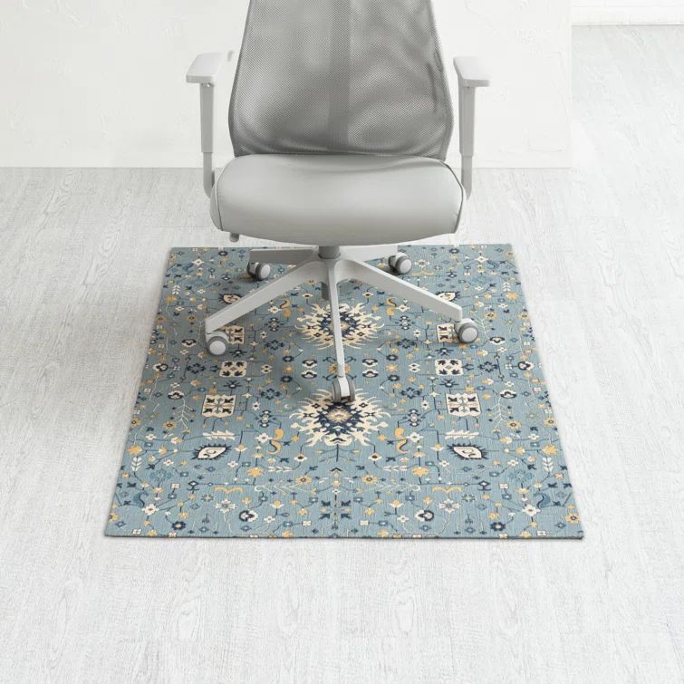 Blue and Beige Jacquard Polyester Office Chair Mat