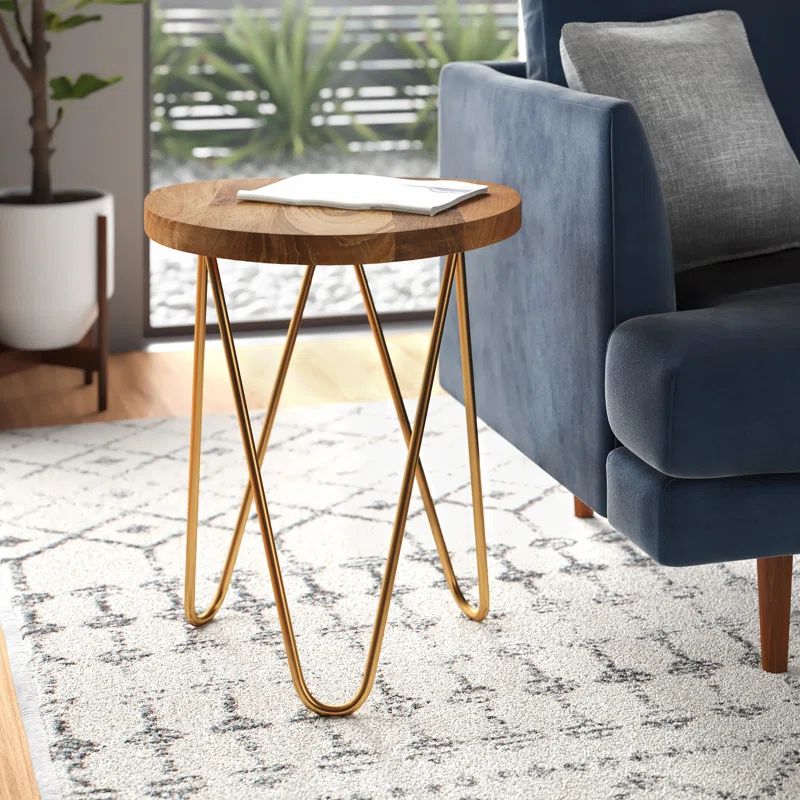 Patrice Boomerang Mango Wood Table with Matte Gold Hairpin Legs