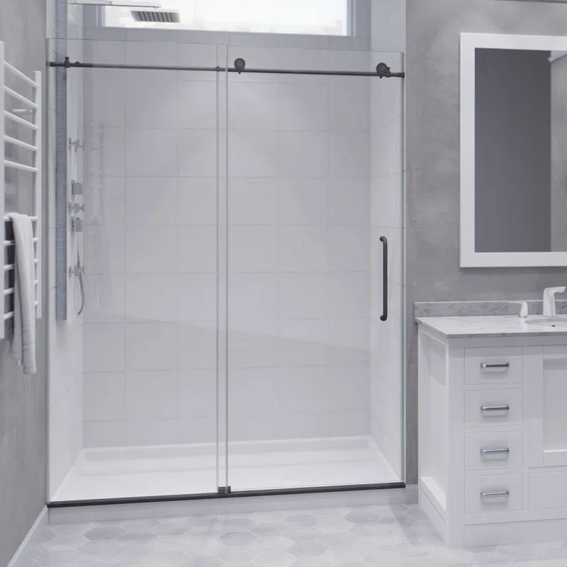 Leon Series 60" x 76" Gunmetal Frameless Sliding Shower Door