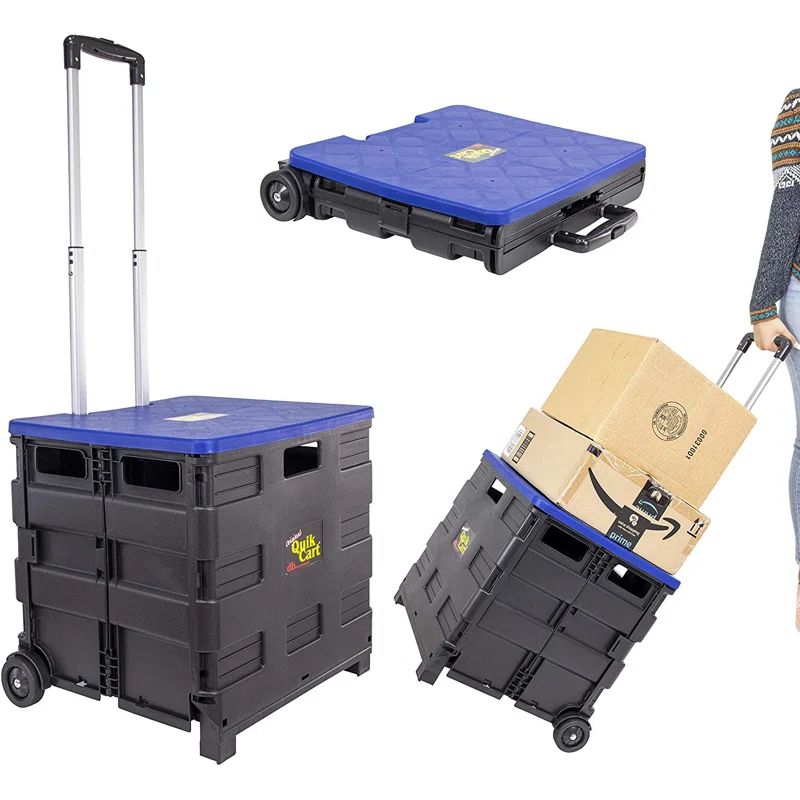 Blue Aluminum and Plastic Collapsible Rolling Cart with Lid