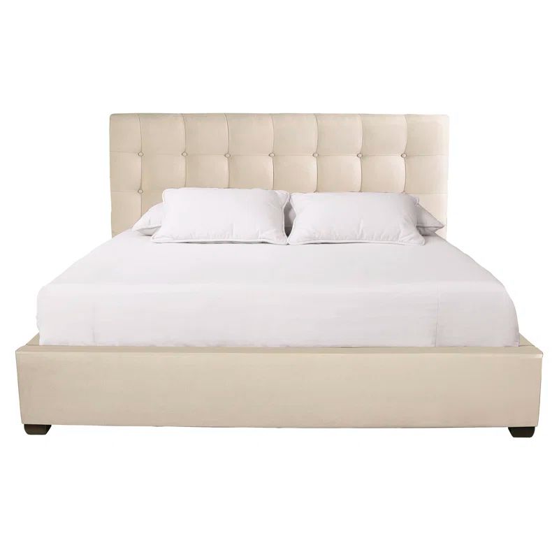 Cream King Upholstered Bed with Tufted Headboard and Nailhead Trim