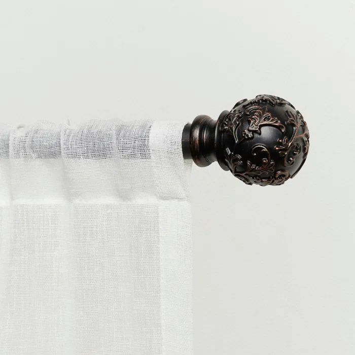 Adjustable Matte Bronze Iron Curtain Rod with Floral Finial