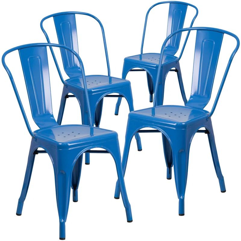 Luke Blue Metal Indoor-Outdoor Stackable Bistro Chairs, Set of 4