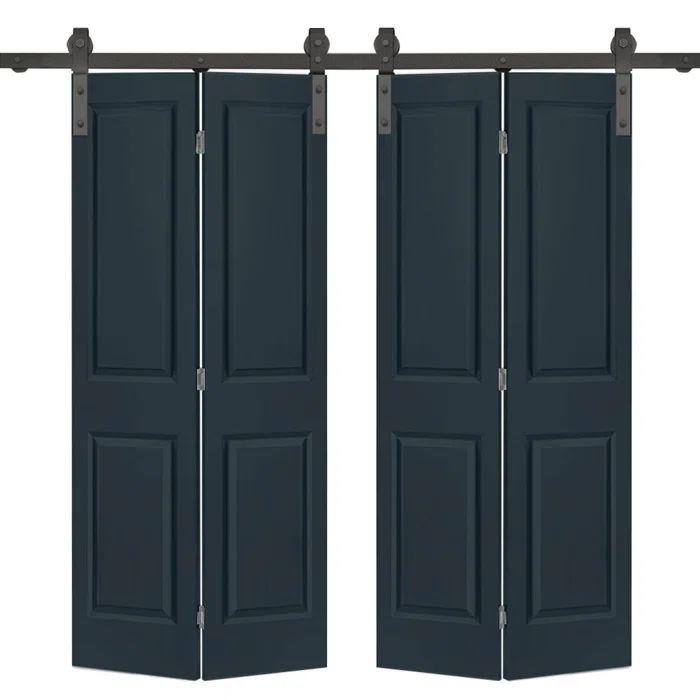 Charcoal Gray MDF Double Bi-Fold Barn Doors with Black Hardware