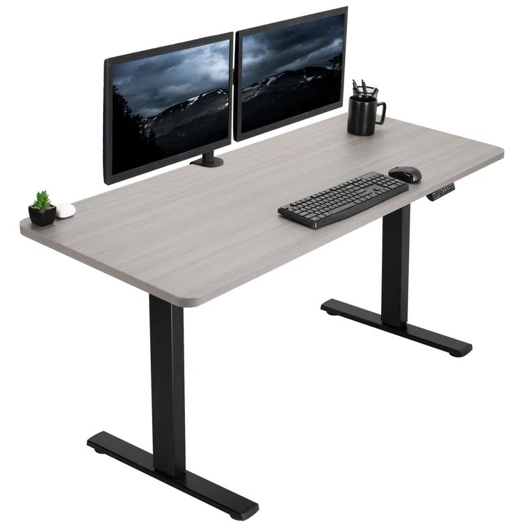 Vintage Brown & White Electric Adjustable Height Desk with Memory Presets