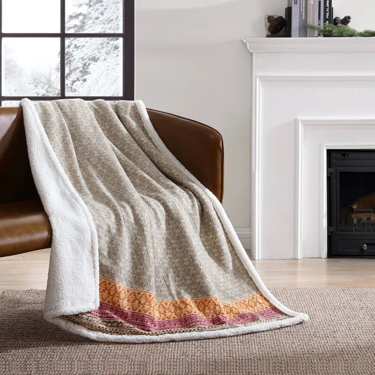 Cozy Sherpa-Fleece Reversible Throw Blanket, 50" x 60", Khaki