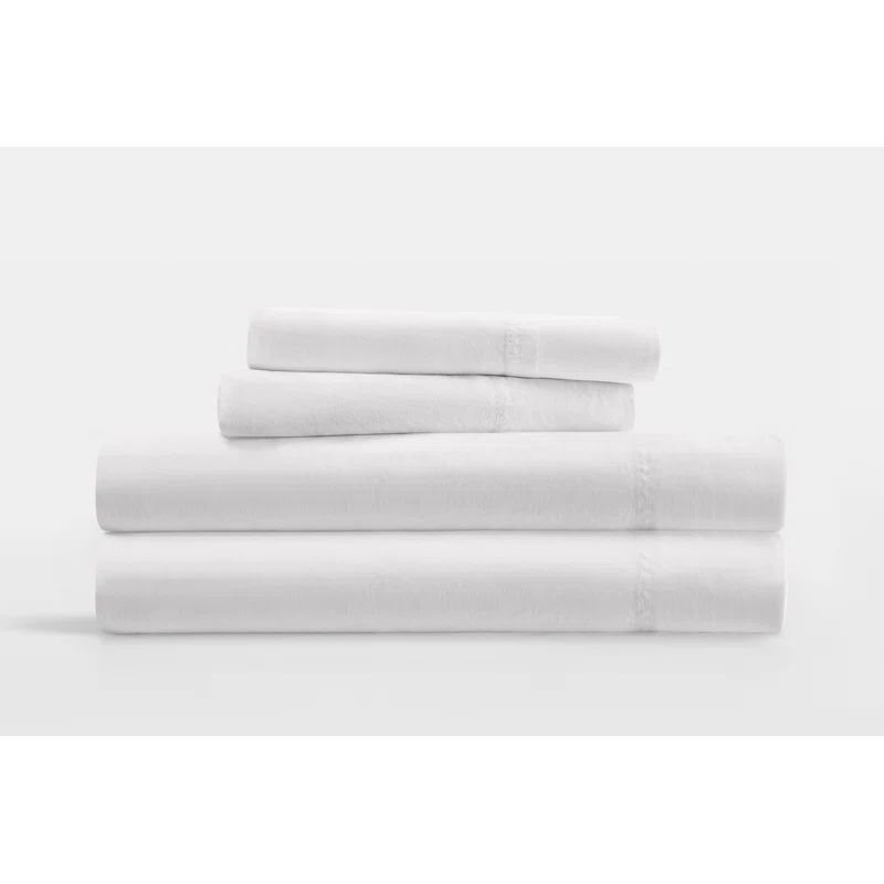 Twin White Cotton Solid Sheet Set with Pillowcase