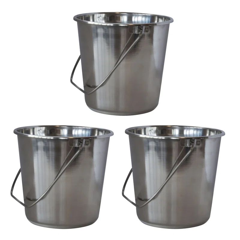 XLarge Silver Stainless Steel Bucket Set - 3 Piece