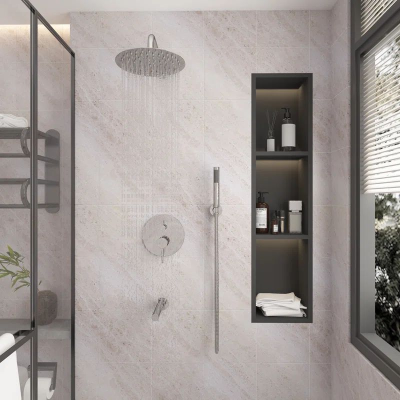 Chrome Dual Round Wall Mounted Handheld Rain Shower System