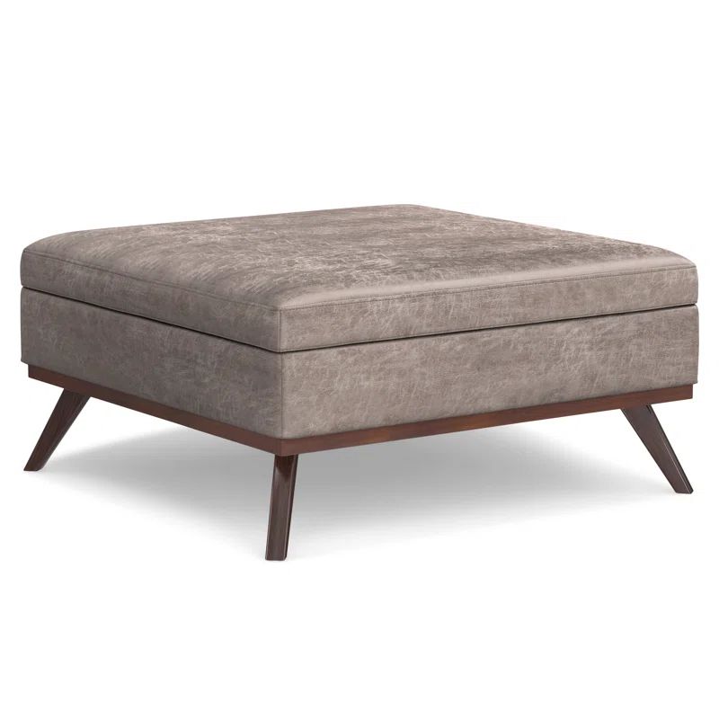 Owen 40" Distressed Grey Taupe Vegan Faux Leather Coffee Table Ottoman