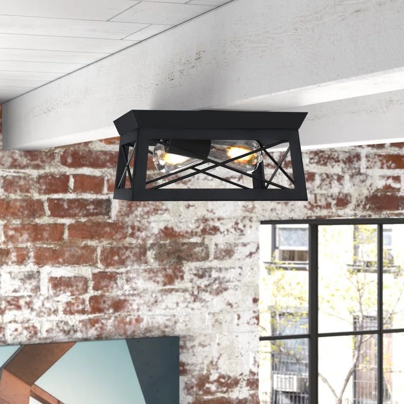 Matte Black Farmhouse 2-Light Flush Mount Ceiling Fixture