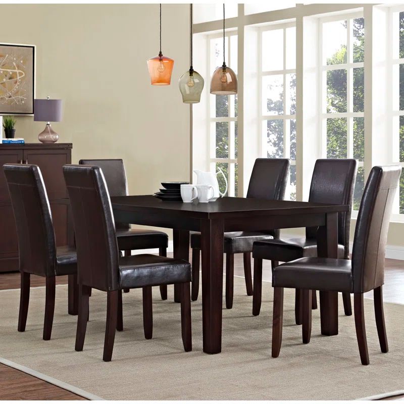 Acadian 7-Piece Dining Set with Tanners Brown Faux Leather Chairs