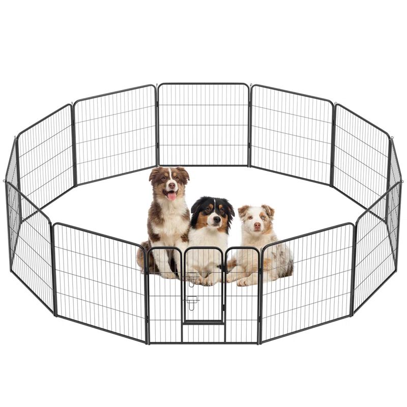 Black 32-Inch Metal Dog Playpen with Door
