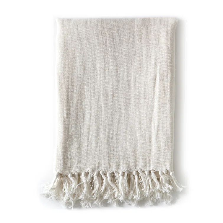 Ocean Linen Knitted Throw Blanket with Frayed Edges