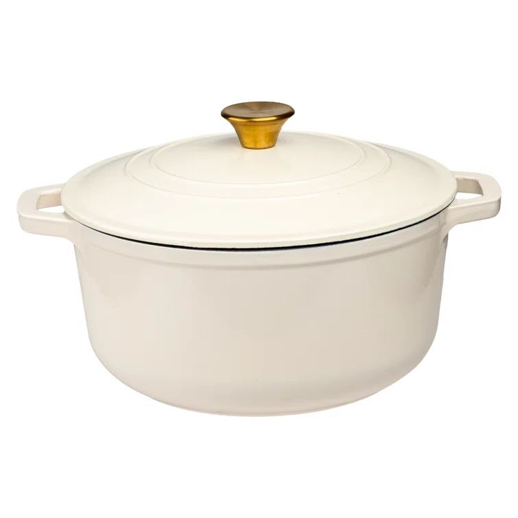 Cream 6 qt. Enameled Cast Iron Round Dutch Oven