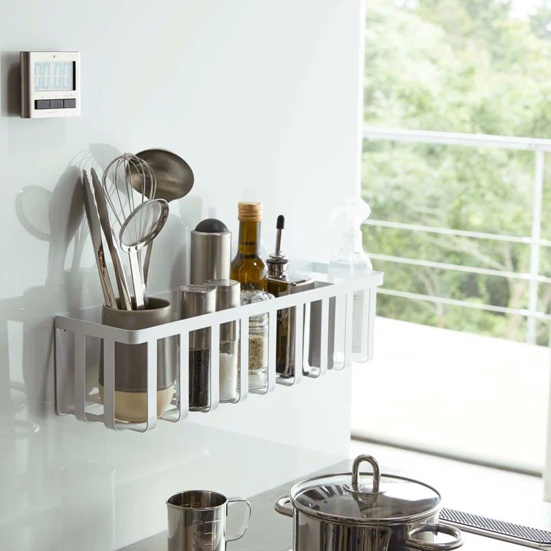 White Steel Magnetic Kitchen Storage Basket with Sliding Divider