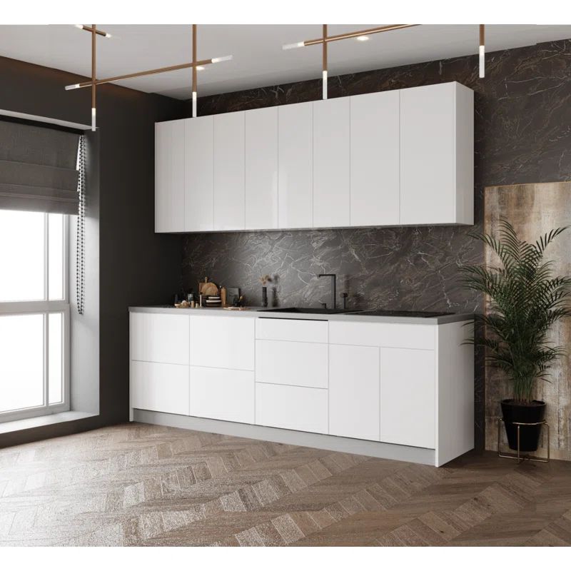 Modern White Gloss Kitchen Base Cabinet Set