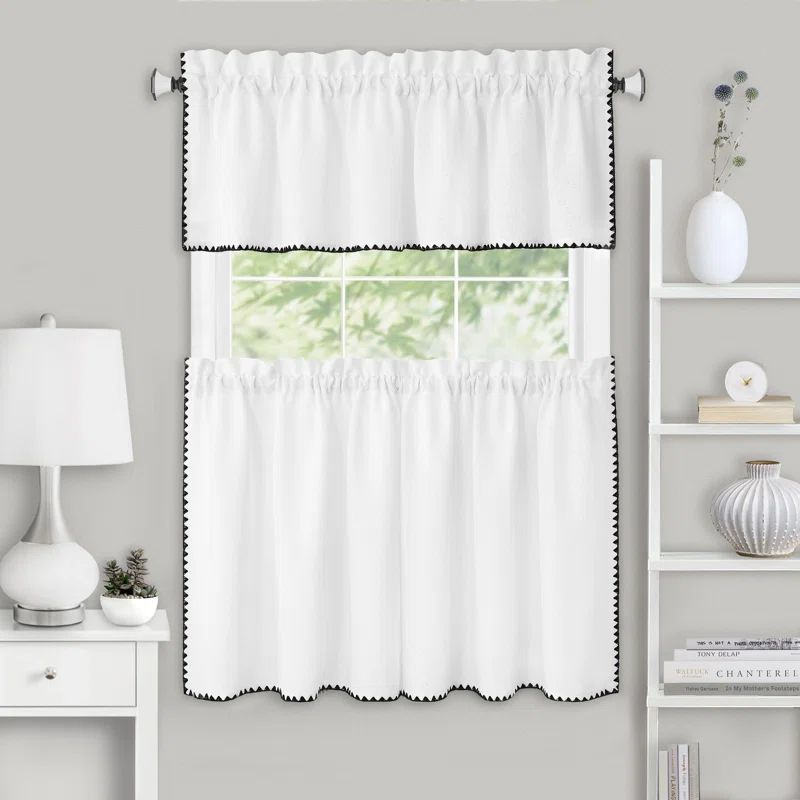 White Polyester Light-Filtering Rod Pocket Tier Curtain Set