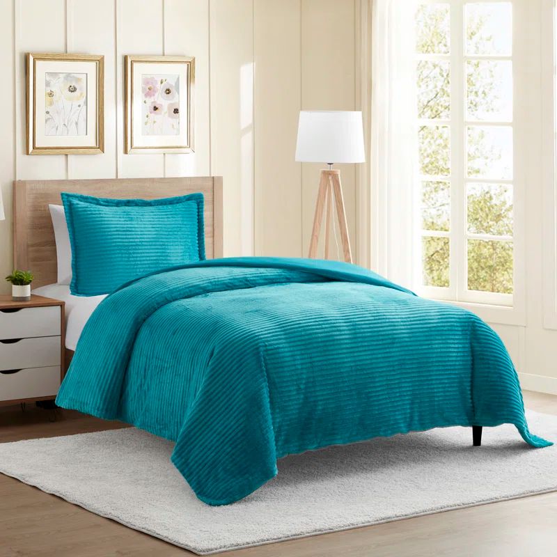 Teal Twin Flannel Microfiber Duvet Cover Set with Pillow Sham