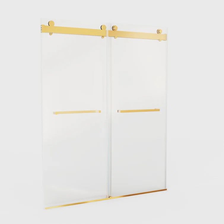 Brushed Gold Frameless Double Sliding Shower Door with Clear Glass