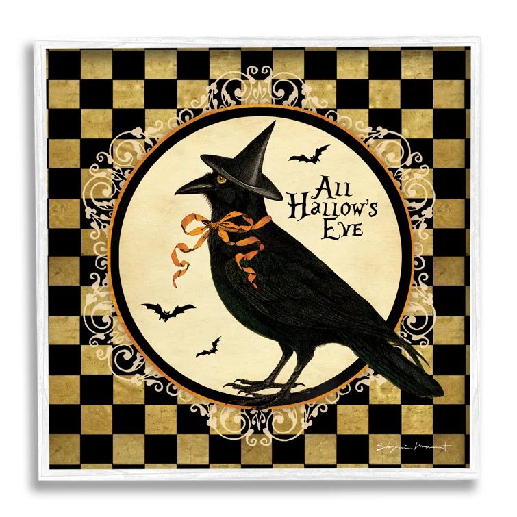 All Hallow's Eve Crow White Framed 17" x 17" Art Print