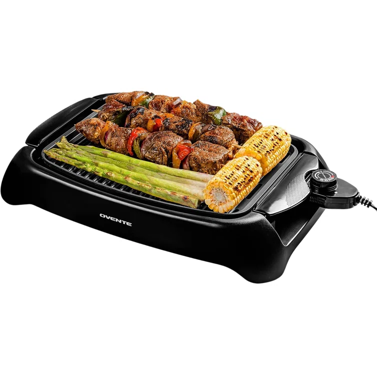 Black Electric Indoor Grill with Nonstick Surface