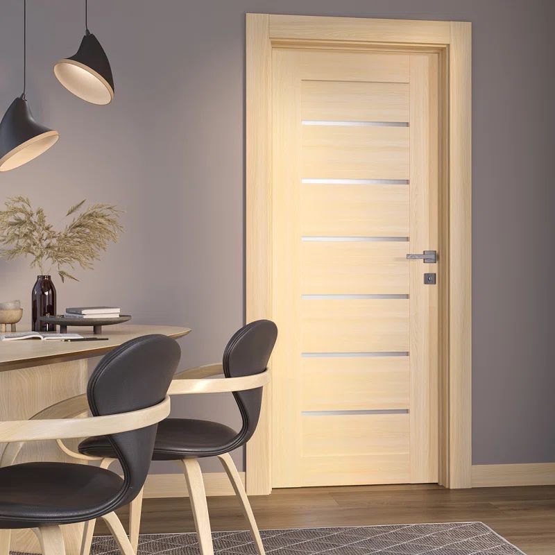 Loire Ash 95" Paneled Wood and Frosted Glass Interior Door