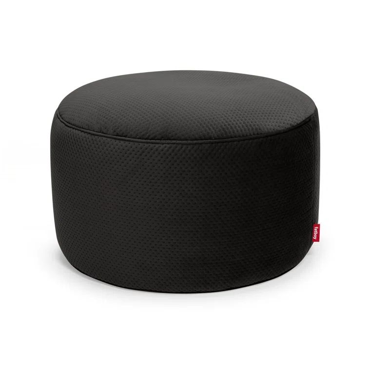 Large Black Recycled Velvet Round Pouf