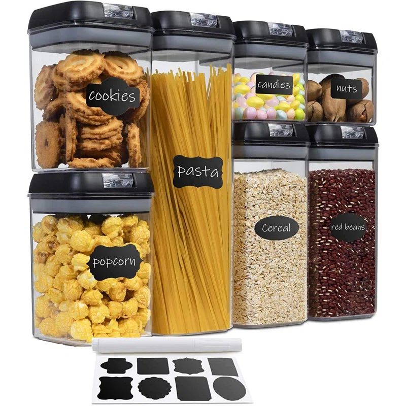 Black BPA-Free Plastic Airtight Food Storage Containers Set of 7