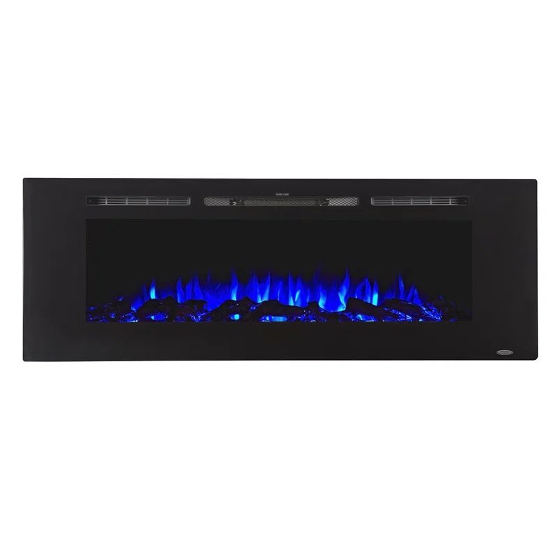 Sideline 60" Black Recessed Electric Fireplace with Realistic Flames