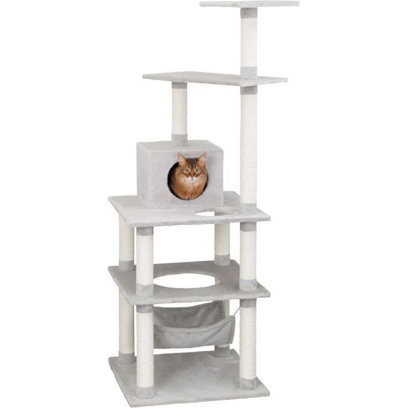 Abby 63.5'' Gray Sisal Cat Tree with Plush Platforms