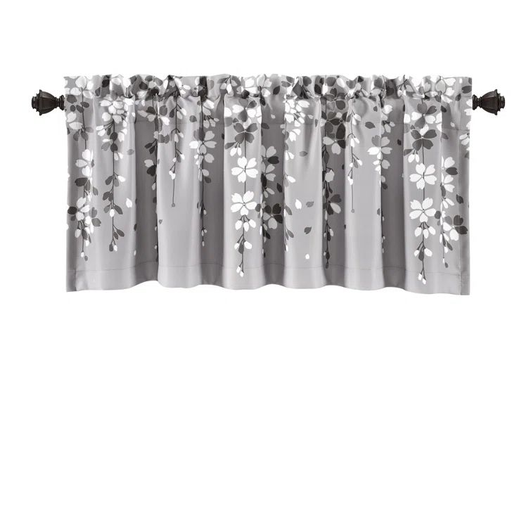 Gray Floral Light Filtering Rod Pocket Valance