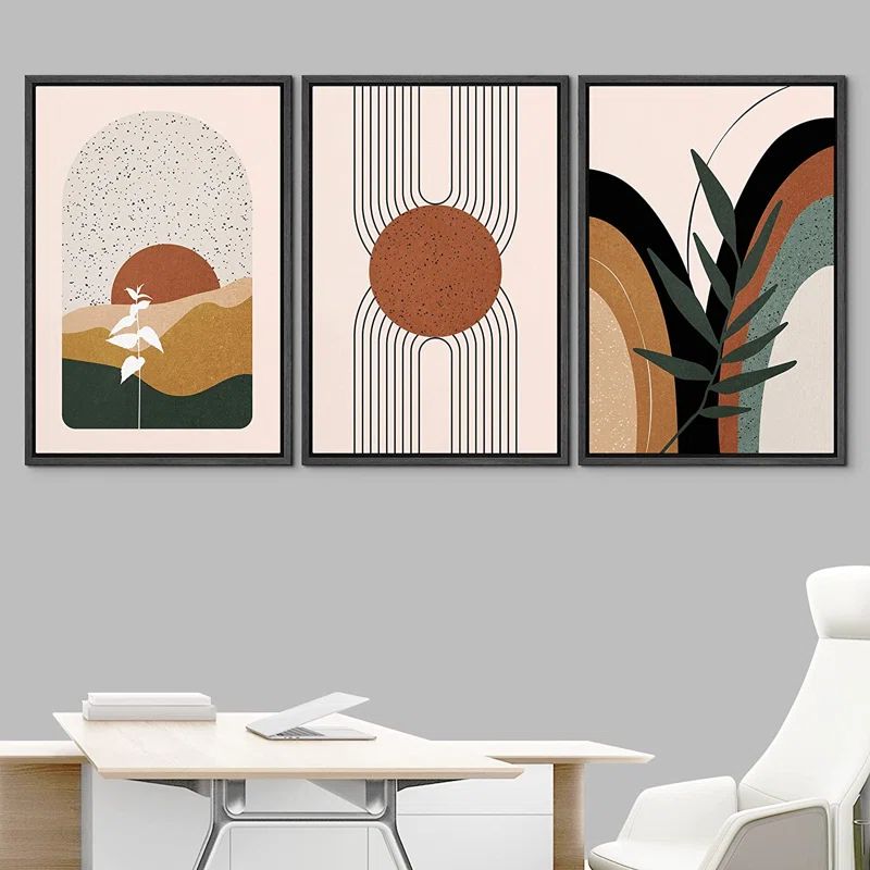 Bohemian Abstract Landscape Canvas Print Set with Black Frames