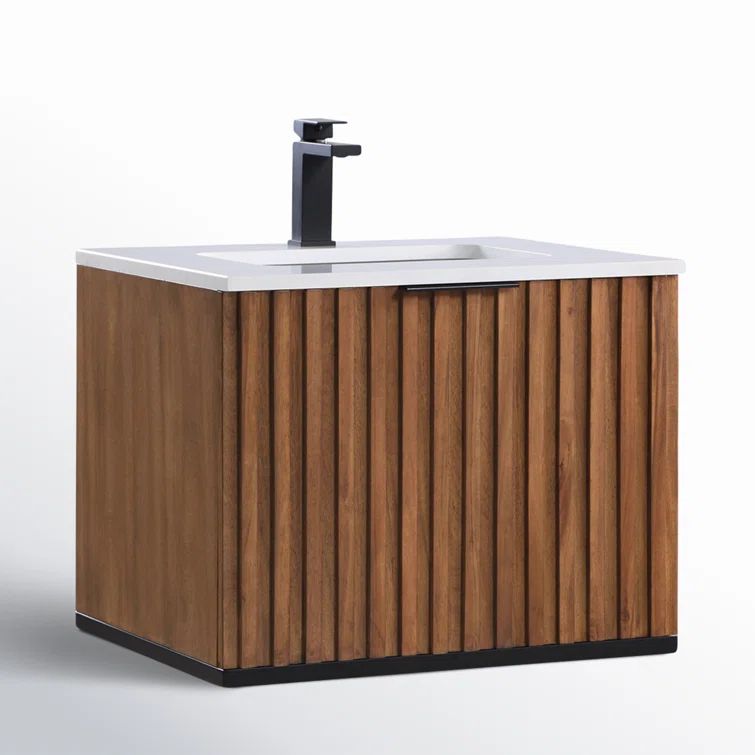 Walnut Matte Black Single Bathroom Vanity with White Quartz Top