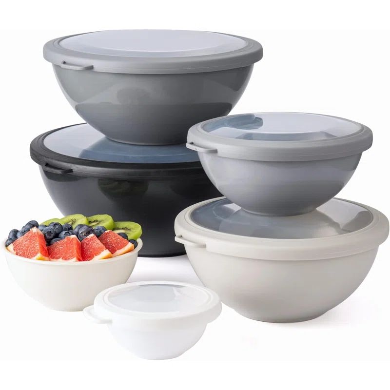 12-Piece Black Ombre Polypropylene Mixing Bowl Set with Lids