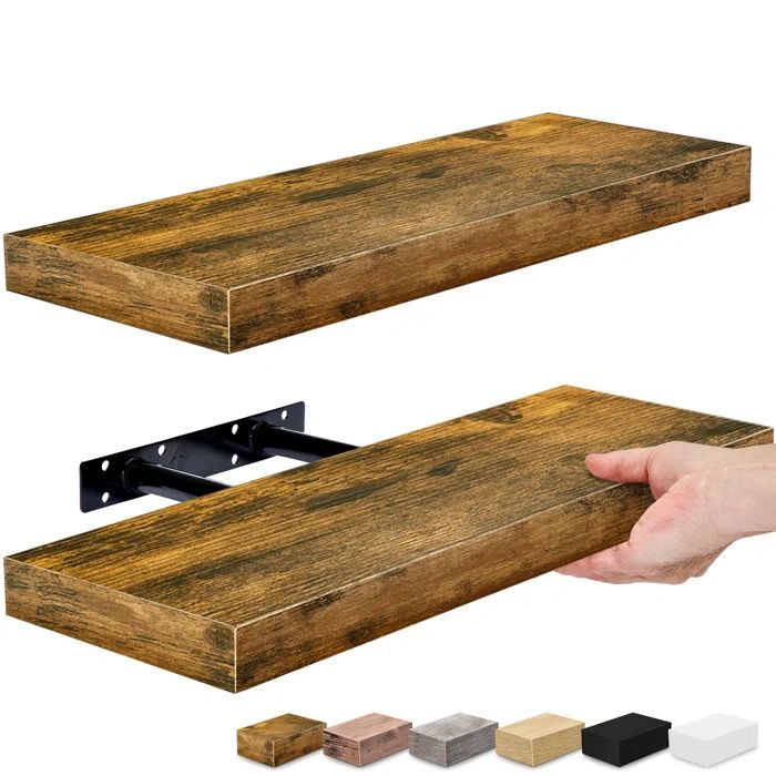 Rustic Walnut Wood Floating Wall Shelves, 16.25" x 5.5"
