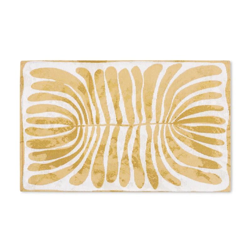 Gold and White Rectangular Washable Non-Slip Decorative Rug