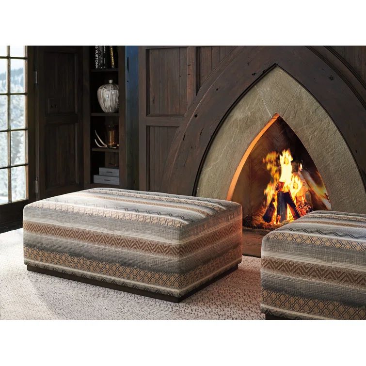 Gray and Beige Upholstered Rectangular Ottoman