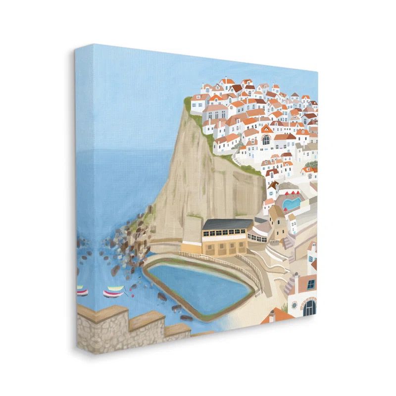Portugal Sea Port Coastal City Landscape Illustration Canvas Wall Art