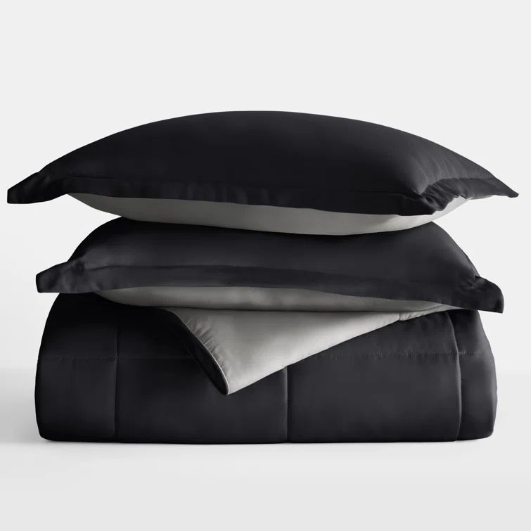 Black and Fog Twin Reversible Microfiber Comforter Set