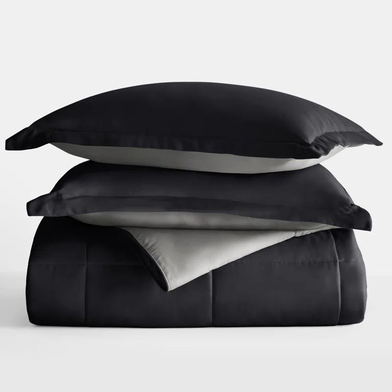 Black and Fog Twin Reversible Microfiber Comforter Set