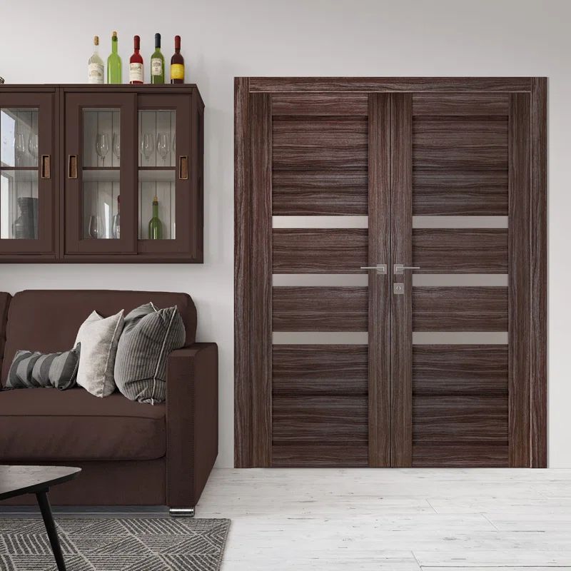 Rita 56" Brown and Gray Oak Composite Prehung French Door