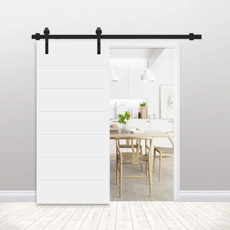 White Painted MDF Barn Door Kit with Matte Black Hardware